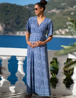 Store Seraphine Mediterranes Blaues Maxikleid Fur Mutterschaft Und Stillzeit