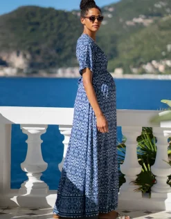 Store Seraphine Mediterranes Blaues Maxikleid Fur Mutterschaft Und Stillzeit