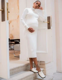 Flash Sale Seraphine Midi-Umstands- Und Stillkleid, Rippenstrick, Creme
