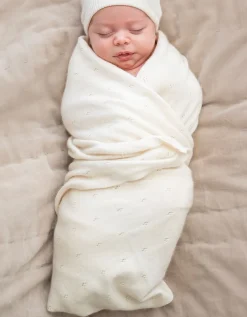 Fashion Seraphine Mini-Baumwoll- Und Kaschmir-Elfenbein-Weis Gestrickte Babydecke