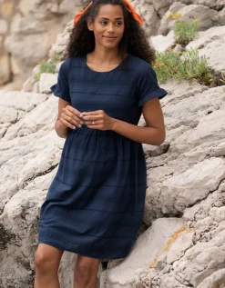 Sale Seraphine Navy Blue Broderie Anglaise Umstands- Bis Stillkleid