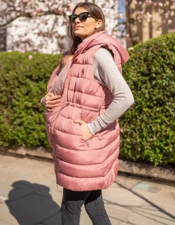 Fashion Seraphine Pinke, Lange, Wattierte 3-In-1-Umstands- Und Babytrageweste Mit Kapuze