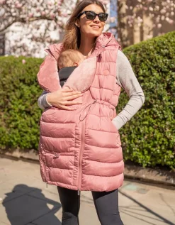 Fashion Seraphine Pinke, Lange, Wattierte 3-In-1-Umstands- Und Babytrageweste Mit Kapuze