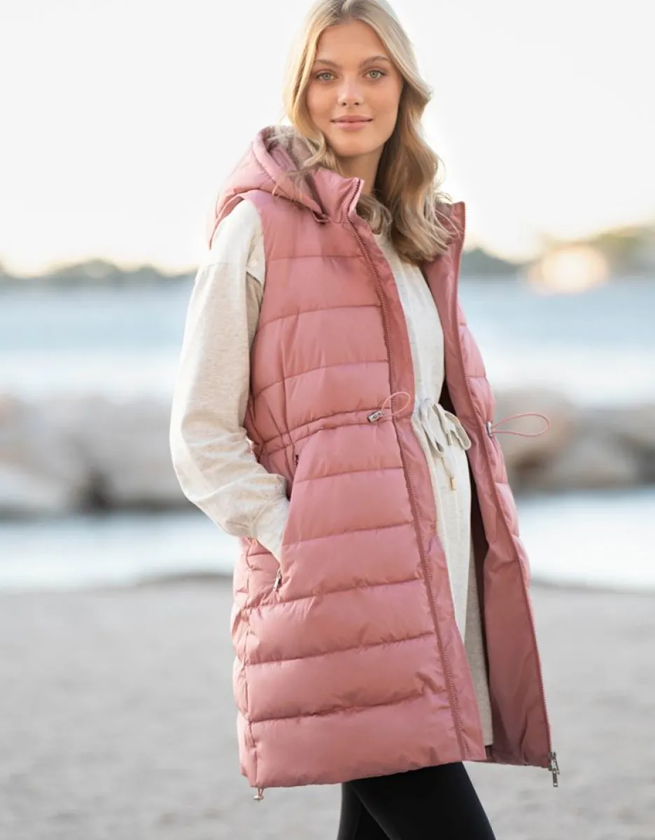 Fashion Seraphine Pinke, Lange, Wattierte 3-In-1-Umstands- Und Babytrageweste Mit Kapuze