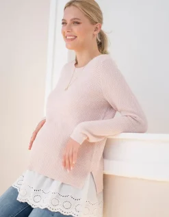 New Seraphine Rosa Lagenpullover Fur Die Schwangerschaft Bis Zum Stillen Mit Spitzen-Unterhemd