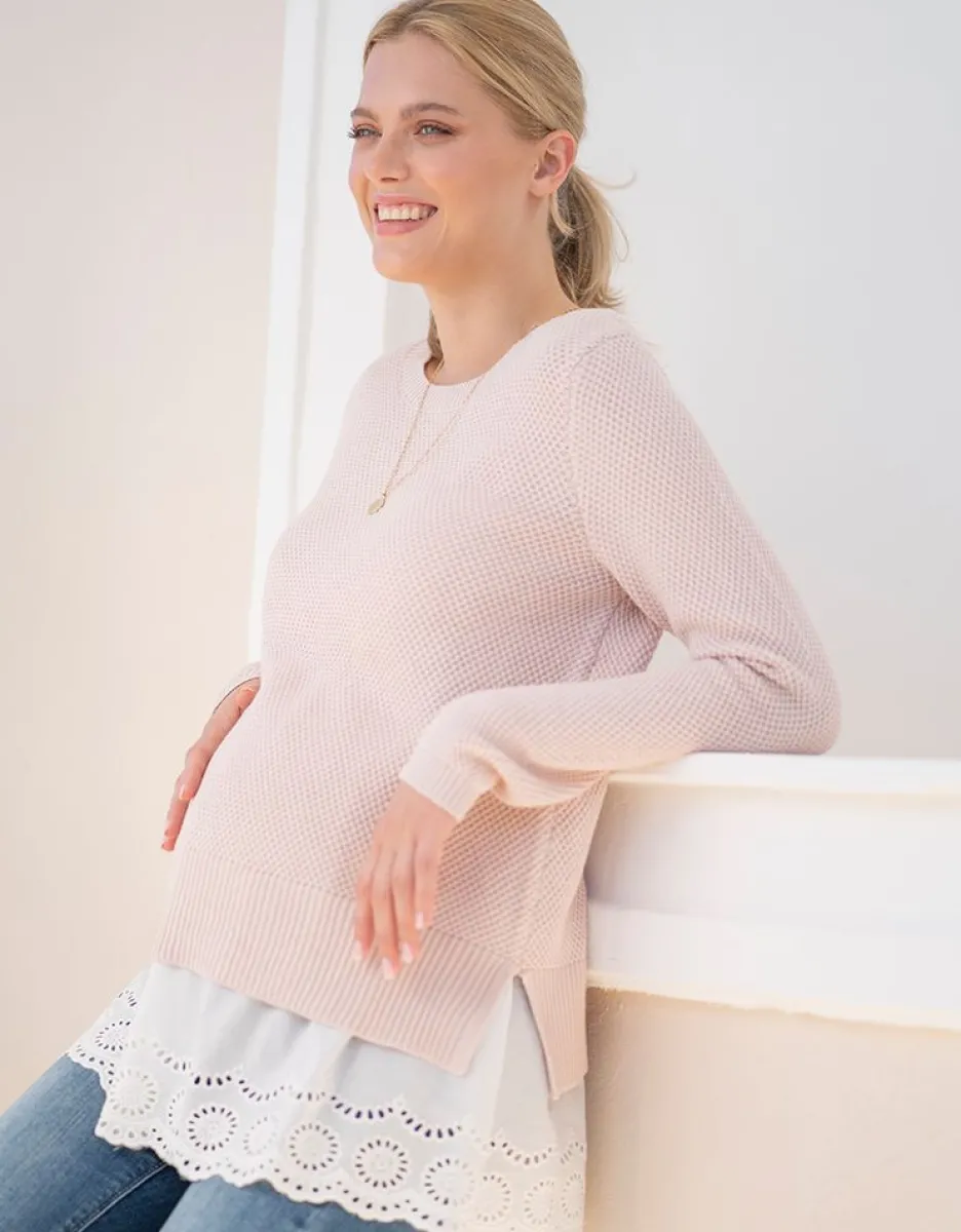 New Seraphine Rosa Lagenpullover Fur Die Schwangerschaft Bis Zum Stillen Mit Spitzen-Unterhemd