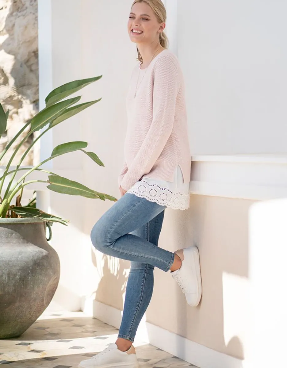 New Seraphine Rosa Lagenpullover Fur Die Schwangerschaft Bis Zum Stillen Mit Spitzen-Unterhemd