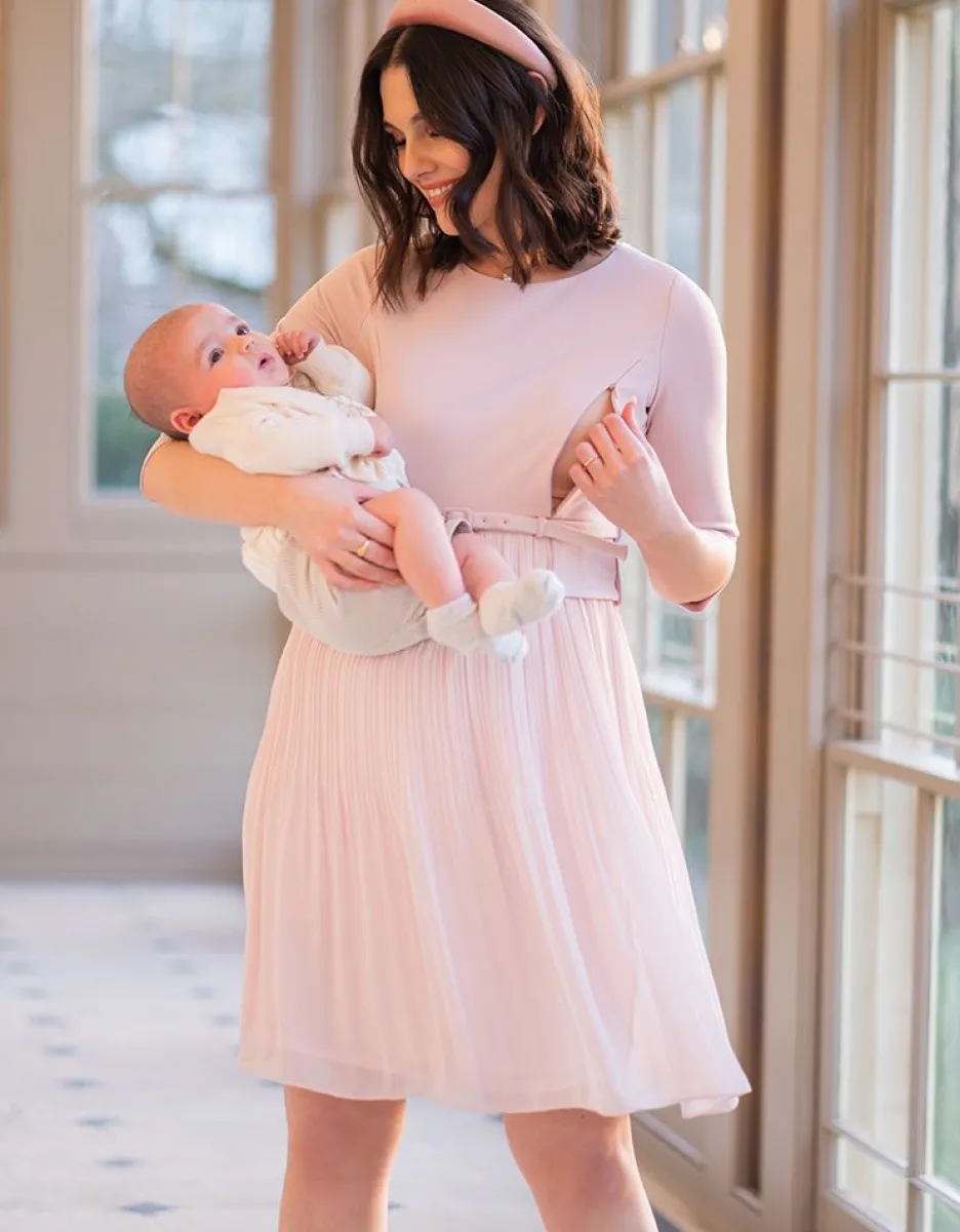 Online Seraphine Rosefarbenes Umstands- & Stillkleid Mit Plisseerock