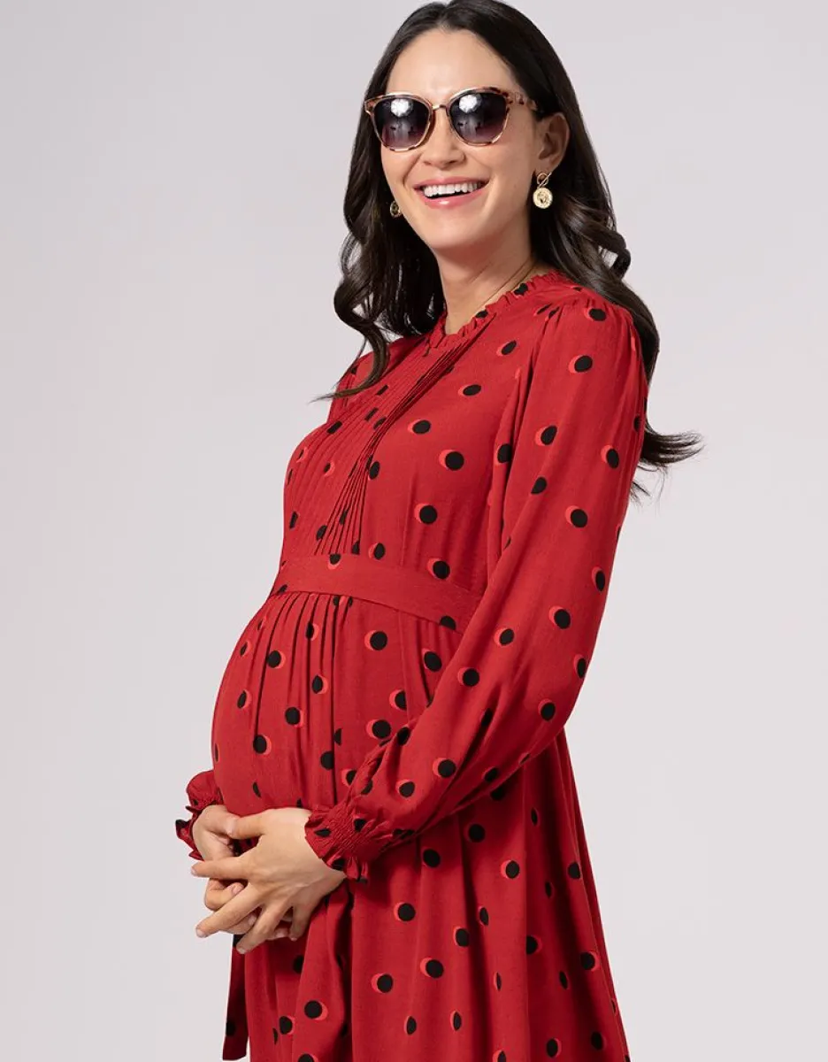 Store Seraphine Rotes Gesmoktes Umstands- & Stillkleid