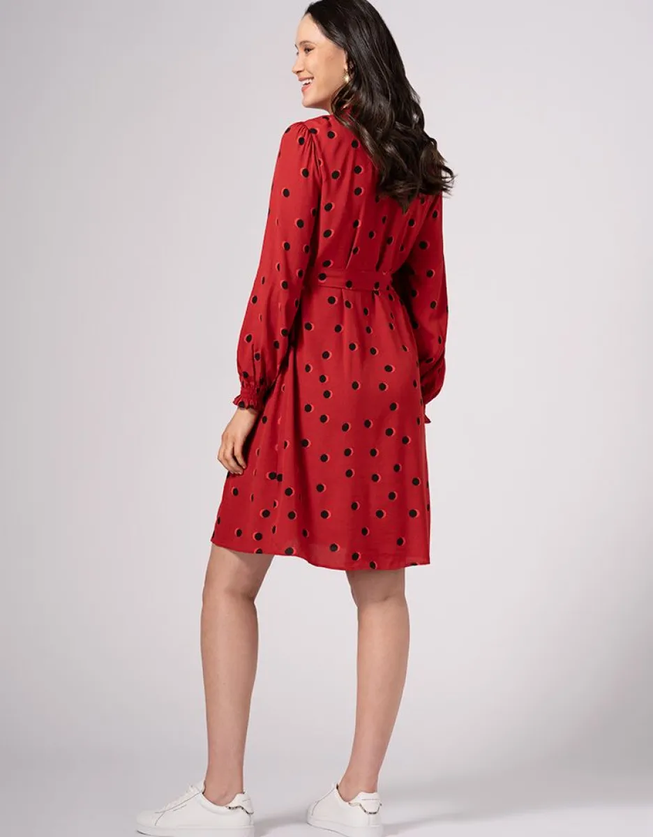 Store Seraphine Rotes Gesmoktes Umstands- & Stillkleid