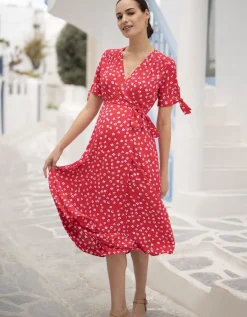 Cheap Seraphine Rotes Midi Umstandskleid Mit Blumchendruck