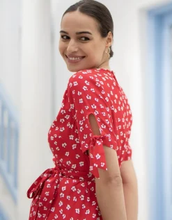 Cheap Seraphine Rotes Midi Umstandskleid Mit Blumchendruck