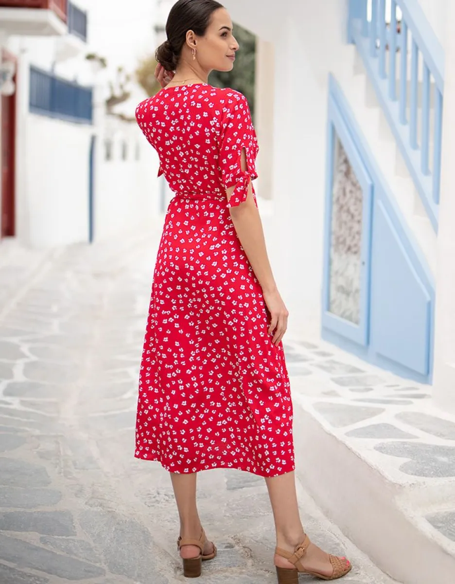 Cheap Seraphine Rotes Midi Umstandskleid Mit Blumchendruck