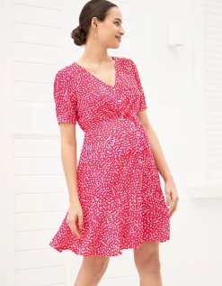 Fashion Seraphine Rotes Print Umstandskleid Mit Schleife