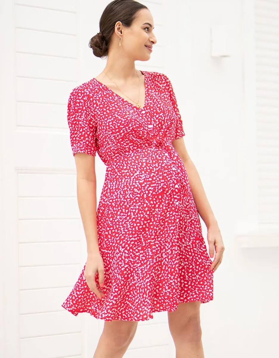 Fashion Seraphine Rotes Print Umstandskleid Mit Schleife