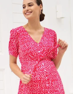 Fashion Seraphine Rotes Print Umstandskleid Mit Schleife