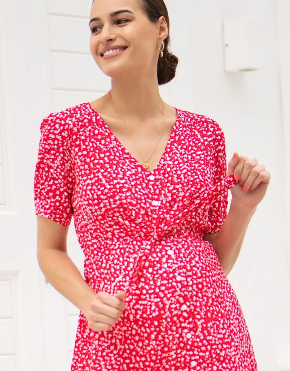 Fashion Seraphine Rotes Print Umstandskleid Mit Schleife