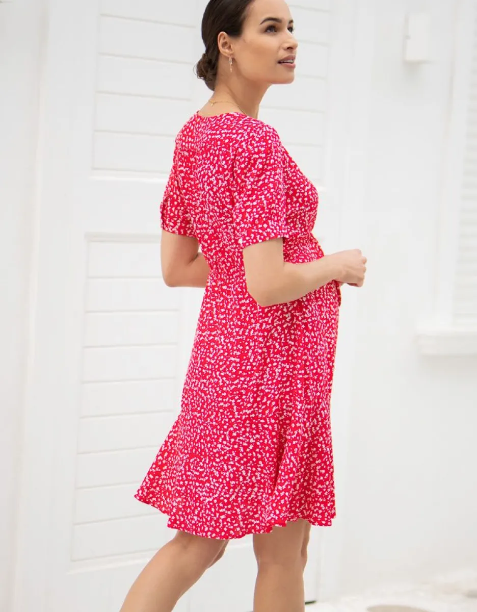 Fashion Seraphine Rotes Print Umstandskleid Mit Schleife