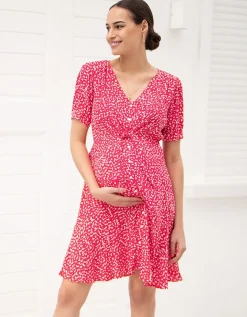 Fashion Seraphine Rotes Print Umstandskleid Mit Schleife