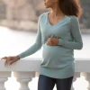Sale Seraphine Salbeigruner Feinstrick-V-Ausschnitt Umstands- Und Stillpullover