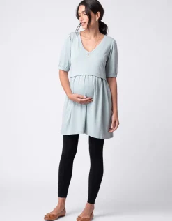 Store Seraphine Salbeigrunes Umstands- Bis Stillkittel-Tunika-Oberteil Mit V-Ausschnitt