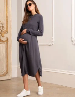 New Seraphine Schiefergraues Still- & Umstandsmidikleid