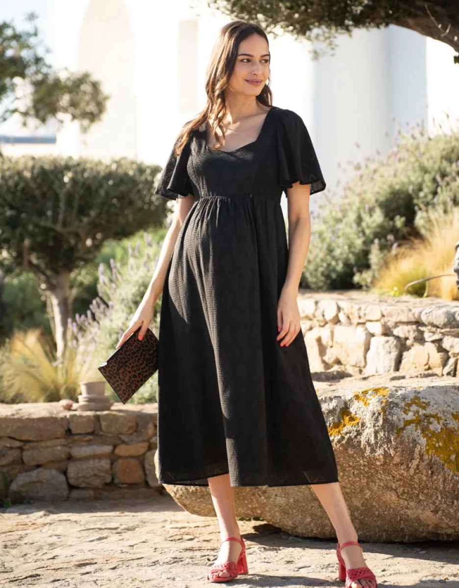 Best Sale Seraphine Schwarzes Umstands- & Stillkleid Mit Lochstickerei