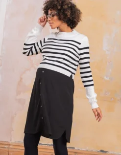 Discount Seraphine Schwarzes Umstands- & Stillkleid Mit Streifenpullover