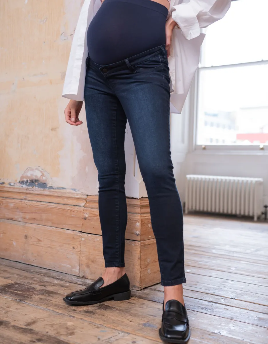 Outlet Seraphine Skinny Mutterschafts-Jeans Indigoblau Over Bump