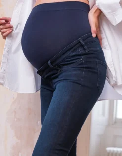 Outlet Seraphine Skinny Mutterschafts-Jeans Indigoblau Over Bump