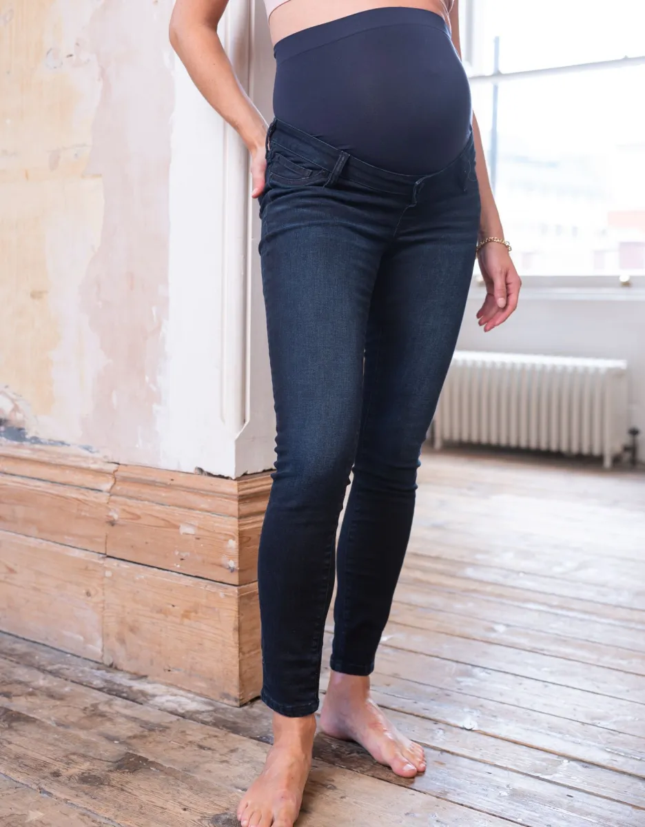 Outlet Seraphine Skinny Mutterschafts-Jeans Indigoblau Over Bump