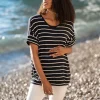 Store Seraphine Ubergroses, Kastenformiges Umstands- Und Still-T-Shirt Mit Marineblauen Und Weisen Streifen