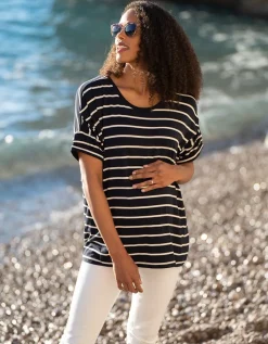 Store Seraphine Ubergroses, Kastenformiges Umstands- Und Still-T-Shirt Mit Marineblauen Und Weisen Streifen