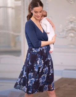 Shop Seraphine Umstands- & Stillkleid Mit Blumendruck &Wickeltop - Dunkelblau