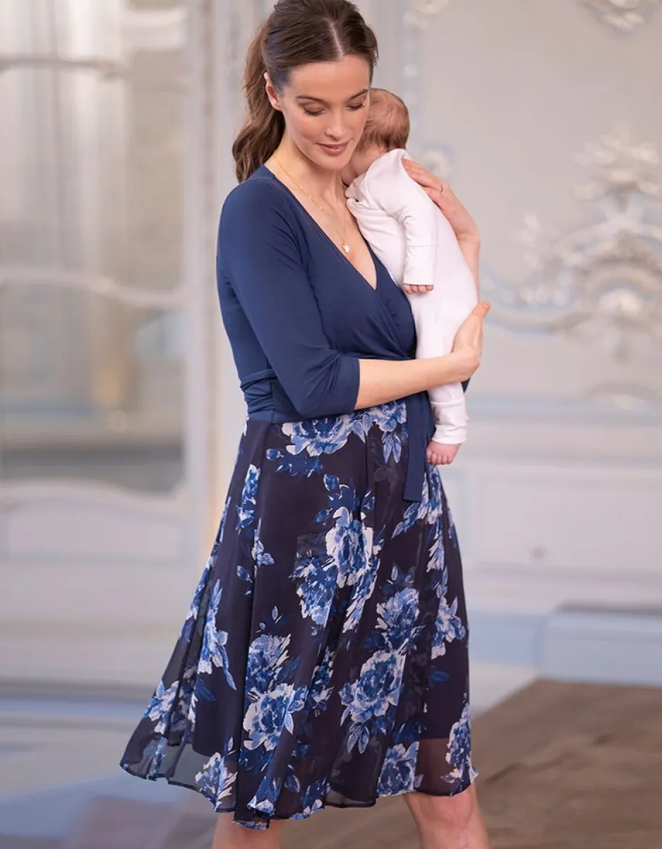 Shop Seraphine Umstands- & Stillkleid Mit Blumendruck &Wickeltop - Dunkelblau