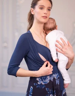 Shop Seraphine Umstands- & Stillkleid Mit Blumendruck &Wickeltop - Dunkelblau