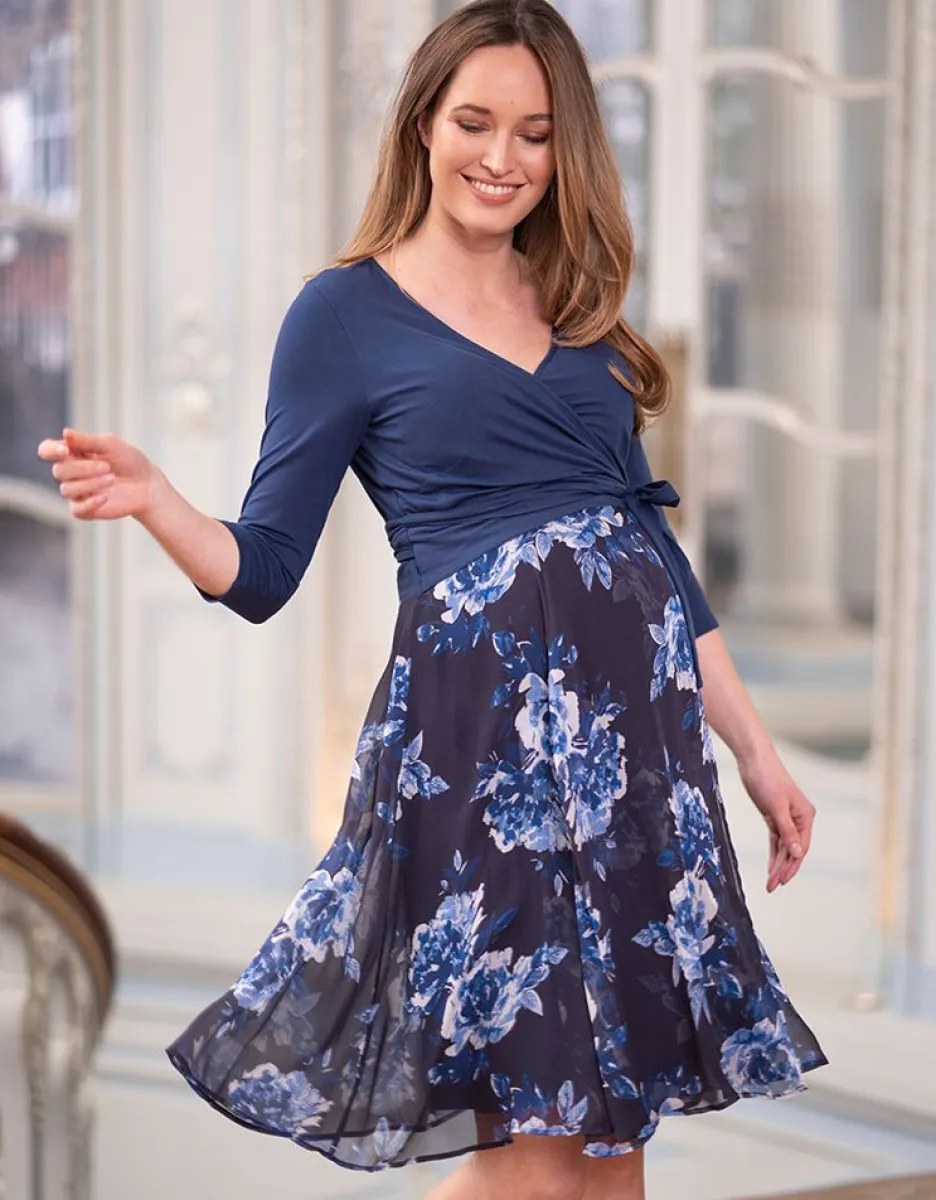 Shop Seraphine Umstands- & Stillkleid Mit Blumendruck &Wickeltop - Dunkelblau
