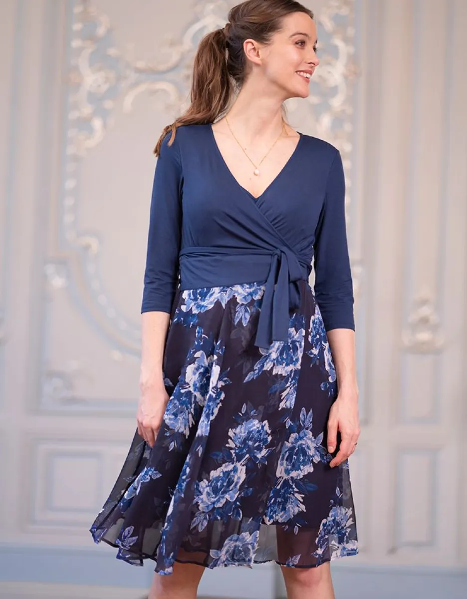 Shop Seraphine Umstands- & Stillkleid Mit Blumendruck &Wickeltop - Dunkelblau