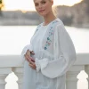 Outlet Seraphine Umstands- Und Stillbluse Mit Weisem, Gesticktem Blumenmuster
