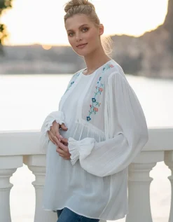 Outlet Seraphine Umstands- Und Stillbluse Mit Weisem, Gesticktem Blumenmuster