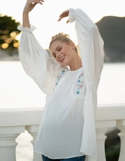 Outlet Seraphine Umstands- Und Stillbluse Mit Weisem, Gesticktem Blumenmuster