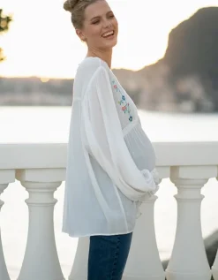 Outlet Seraphine Umstands- Und Stillbluse Mit Weisem, Gesticktem Blumenmuster