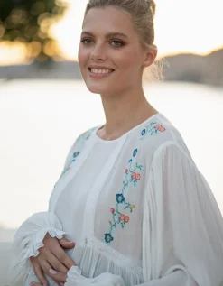 Outlet Seraphine Umstands- Und Stillbluse Mit Weisem, Gesticktem Blumenmuster