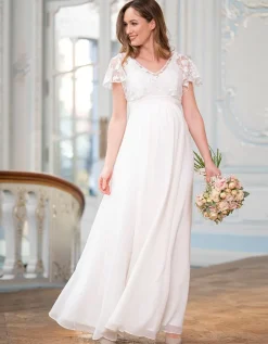 Cheap Seraphine Umstands- Und Stillbrautkleid Aus Elfenbeinfarbener Spitze Und Seidenchiffon