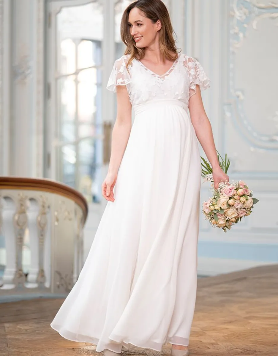 Cheap Seraphine Umstands- Und Stillbrautkleid Aus Elfenbeinfarbener Spitze Und Seidenchiffon