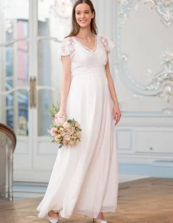 Cheap Seraphine Umstands- Und Stillbrautkleid Aus Elfenbeinfarbener Spitze Und Seidenchiffon