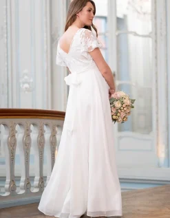 Cheap Seraphine Umstands- Und Stillbrautkleid Aus Elfenbeinfarbener Spitze Und Seidenchiffon