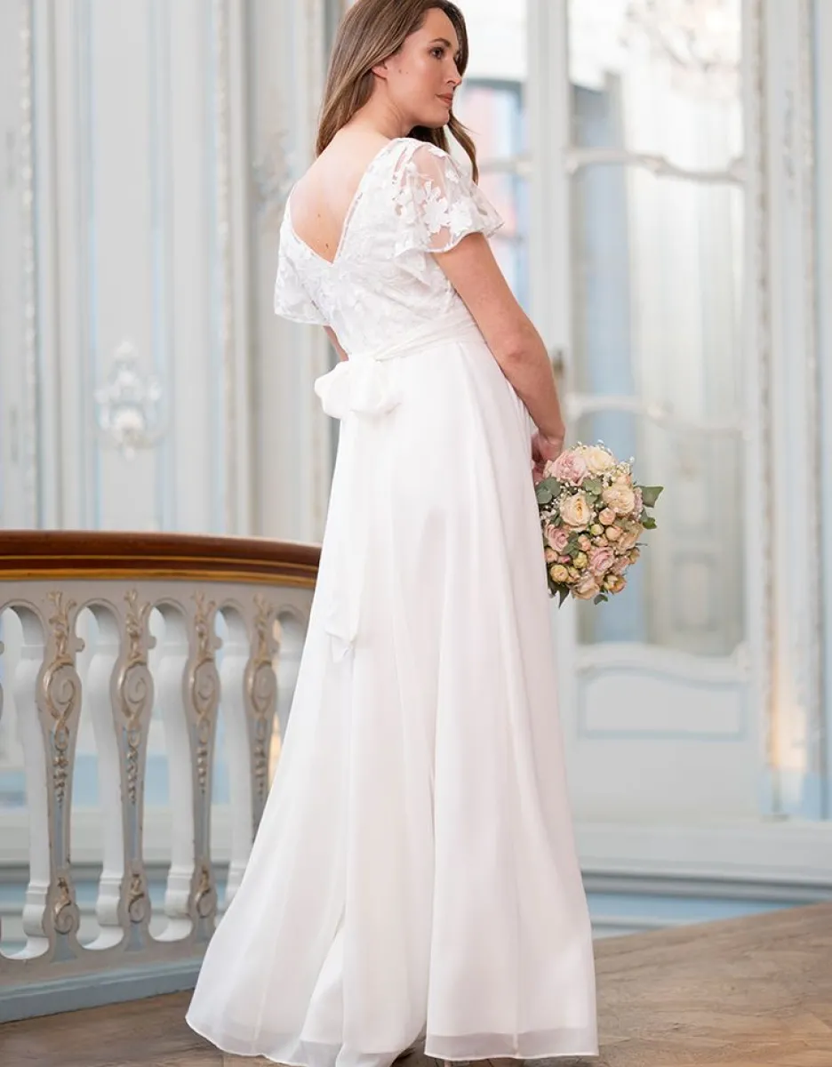 Cheap Seraphine Umstands- Und Stillbrautkleid Aus Elfenbeinfarbener Spitze Und Seidenchiffon