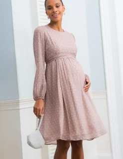 Cheap Seraphine Umstands- Und Stillkleid Aus Taupefarbenem Und Weisem Punkt-Chiffon