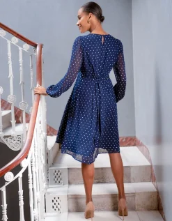 Online Seraphine Umstands- Und Stillkleid Aus Marineblauem Und Weisem Punkt-Chiffon
